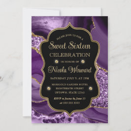 Elegante Paarse & Gouden Glitter Agate Sweet Sixte Kaart