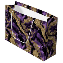 Elegante Paarse & Gouden Glitter Agate Verjaardag Groot Cadeauzakje