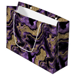 Elegante Paarse & Gouden Glitter Agate Verjaardag Groot Cadeauzakje