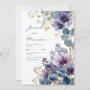 Elegante Paarse Gouden Glitter Bloemige Eucalyptus Kaart