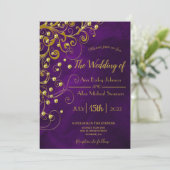 Elegante Paarse Gouden Glitter Trouwaankondiging Kaart (Staand voorkant)