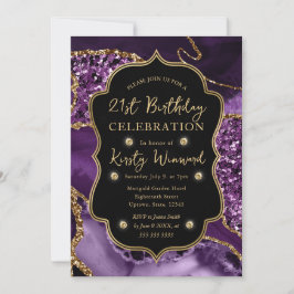 Elegante paarse & gouden glitters agaat 21e verjaa kaart