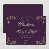 Elegante Paarse gouden Holly Snow Feestdagenkaart (Voorkant / Achterkant)