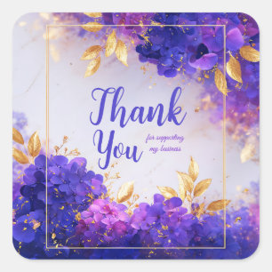 Elegante Paarse Gouden Hortensia Bloem Schittering Vierkante Sticker