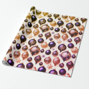 Elegante Paarse gouden kerstversiering Cadeaupapier