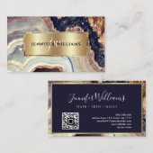 Elegante Paarse Gouden Marmer Agaat Geode QR-code Visitekaartje (Voorkant / Achterkant)