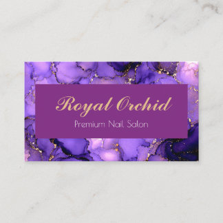 Elegante Paarse & Gouden Marmer Nageltechnicuskaar Visitekaartje
