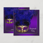 Elegante Paarse gouden maskerade feestuitnodiginge Kaart (Voorkant / Achterkant)