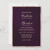 Elegante Paarse gouden metallic border bruiloft Kaart (Voorkant)