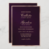 Elegante Paarse gouden metallic border bruiloft Kaart (Voorkant / Achterkant)