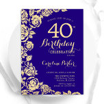 Elegante Paarse gouden Rozen 40e verjaardag Kaart<br><div class="desc">Paarse Gouden Bloemen 40ste Verjaardag Uitnodiging. Elegant ontwerp met rozen,  faux gouden folie en typografisch lettertype. Trendy uitnodigingskaart ideaal voor een stijlvol vrouw bday-feest. Kan worden aangepast aan elke leeftijd. Gedrukte Zazzle-uitnodigingen of direct downloadbare digitale afdrukbare sjabloon.</div>