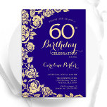 Elegante Paarse gouden Rozen 60e verjaardag Kaart<br><div class="desc">Paarse Gouden Bloemen 60ste Verjaardag Uitnodiging. Elegant ontwerp met rozen,  faux gouden folie en typografisch lettertype. Trendy uitnodigingskaart ideaal voor een stijlvol vrouw bday-feest. Kan worden aangepast aan elke leeftijd. Gedrukte Zazzle-uitnodigingen of direct downloadbare digitale afdrukbare sjabloon.</div>