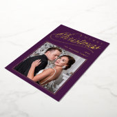 Elegante Paarse & Gouden Script Vrolijke Kerstfoto Folie Feestdagenkaart (Gedraaid)