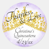 Elegante Paarse & Gouden Tiara Quinceanera Sticker (Voorkant)