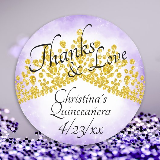 Elegante Paarse & Gouden Tiara Quinceanera Sticker