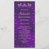 Elegante Paarse gouden Tiara vlinders Quinceañera Programmakaart (Voorkant)