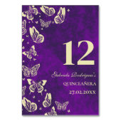 Elegante Paarse Gouden Vlinder Quinceañera Zitplaa Kaart (Achterkant)