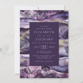 Elegante Paarse gouden vloeibare inkt bruiloft Kaart (Voorkant)