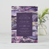 Elegante Paarse gouden vloeibare inkt bruiloft Kaart (Staand voorkant)