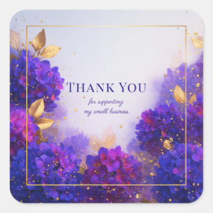 Elegante Paarse Goudkleurige Hortensia Bloem Schit Vierkante Sticker