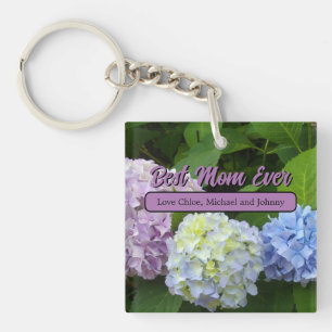 Elegante paarse groen blauw bloemen hortensia's sleutelhanger