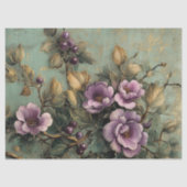 Elegante  Paarse & Groene Bloemen Decoupage Tissuepapier (Voorkant)