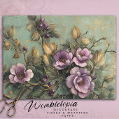 Elegante  Paarse & Groene Bloemen Decoupage Tissuepapier
