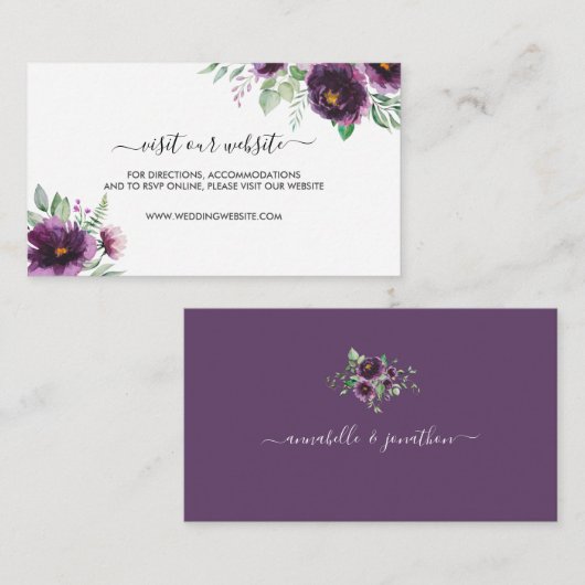 Elegante Paarse groene bloemenbruiloft Informatiekaartje (Voorkant / Achterkant)