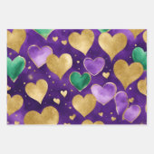 Elegante Paarse, groene en gouden harten Mardi Gra Inpakpapier Vel (Voorkant 2)
