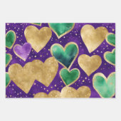 Elegante Paarse, groene en gouden harten Mardi Gra Inpakpapier Vel (Voorkant)