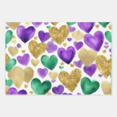 Elegante Paarse, groene en gouden harten Mardi Gra Inpakpapier Vel (Voorkant 3)
