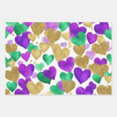 Elegante Paarse, groene en gouden harten Mardi Gra Inpakpapier Vel (Voorkant)