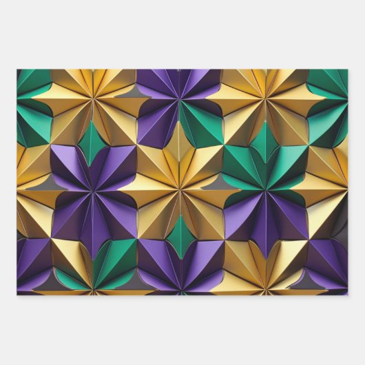 Elegante Paarse, groene en gouden Mardi Gras Abstr Inpakpapier Vel (Voorkant 3)