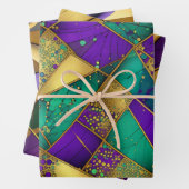 Elegante Paarse, groene en gouden Mardi Gras Abstr Inpakpapier Vel (In situ)