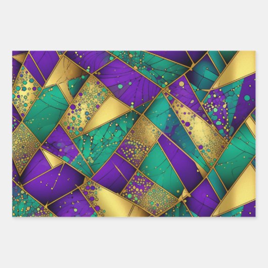Elegante Paarse, groene en gouden Mardi Gras Abstr Inpakpapier Vel (Voorkant)