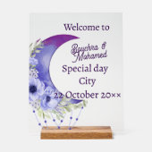 Elegante Paarse Halve Maan Huwelijk Welkom Teken Acryl Bord (Voorkant)