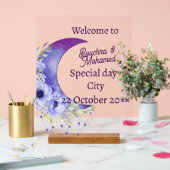 Elegante Paarse Halve Maan Huwelijk Welkom Teken Acryl Bord (Huwelijk)