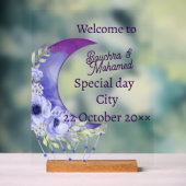 Elegante Paarse Halve Maan Huwelijk Welkom Teken Acryl Bord (Neutraal)