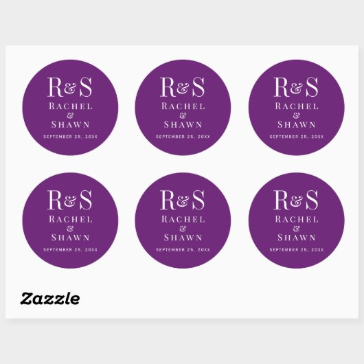 Elegante Paarse Herfst Chic Modern Monogram Huweli Ronde Sticker (Vel)