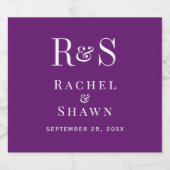 Elegante Paarse Herfst Chic Modern Monogram Huweli Sparkling Wijnetiket (Enkel label)