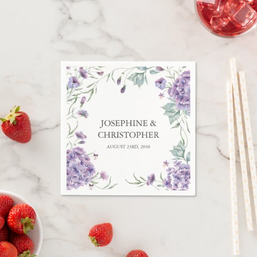 Elegante Paarse hortensia bloemenbruiloft Servet (Insitu)