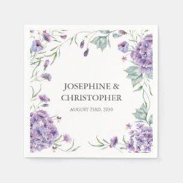 Elegante Paarse hortensia bloemenbruiloft Servet