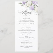 Elegante paarse hortensia groen wedding menu (Voorkant)