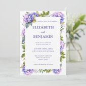 Elegante Paarse Hortensia's Aquarel Bruiloft Kaart (Staand voorkant)