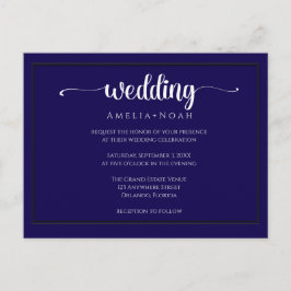 Elegante paarse huwelijksuitnodiging in navyblauw briefkaart