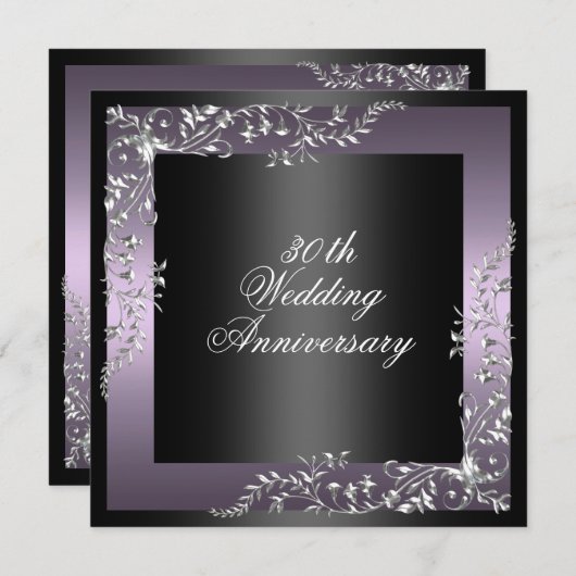 Elegante Paarse huwelijksverjaardag Uitnodiging (Voorkant / Achterkant)