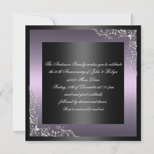 Elegante Paarse huwelijksverjaardag Uitnodiging (Achterkant)