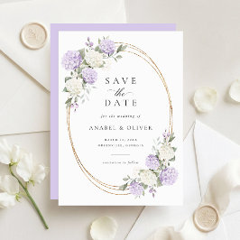 Elegante Paarse Hydrangea Trouw Save the Date Kaart