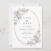 Elegante Paarse Hydrangea Trouw Save the Date Kaart (Voorkant)
