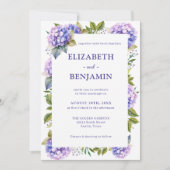Elegante Paarse Hydrangeas Waterverf Bruiloft Kaart (Voorkant)